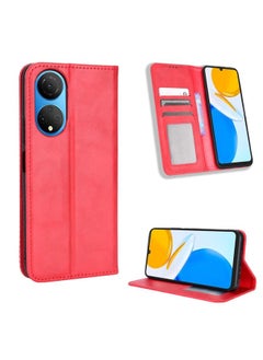 Case Cover For Honor X7 Magnetic Buckle Retro Texture Leather Phone Case Red