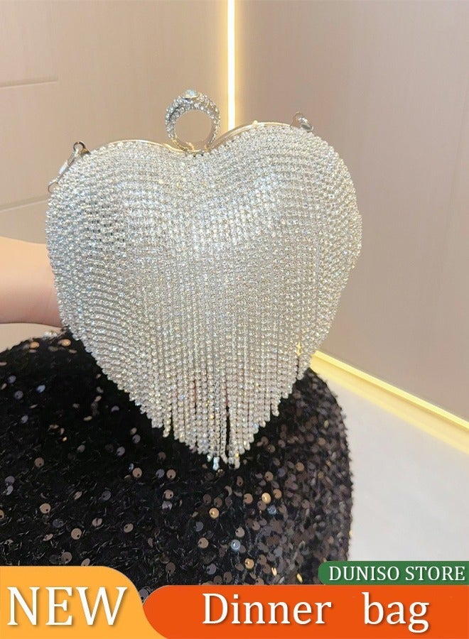 DUNISO Womens Rhinestone Heart Purse,Sparkly Evening Clutch Bag for Formal/Wedding/Cocktail/Prom/Party/Club - Image 1
