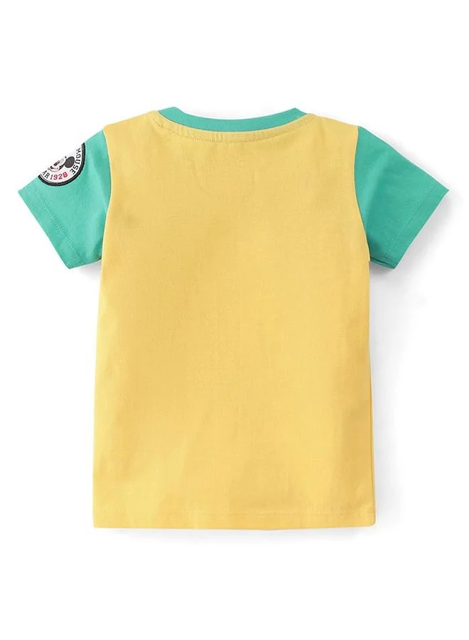 Babyhug Disney Babyhug Disney 100% Cotton Knit Half Sleeve T-Shirt with Mickey Mouse Graphics - Yellow