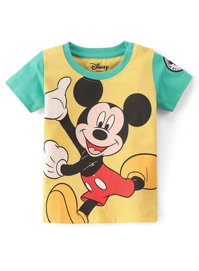 Babyhug Disney Babyhug Disney 100% Cotton Knit Half Sleeve T-Shirt with Mickey Mouse Graphics - Yellow