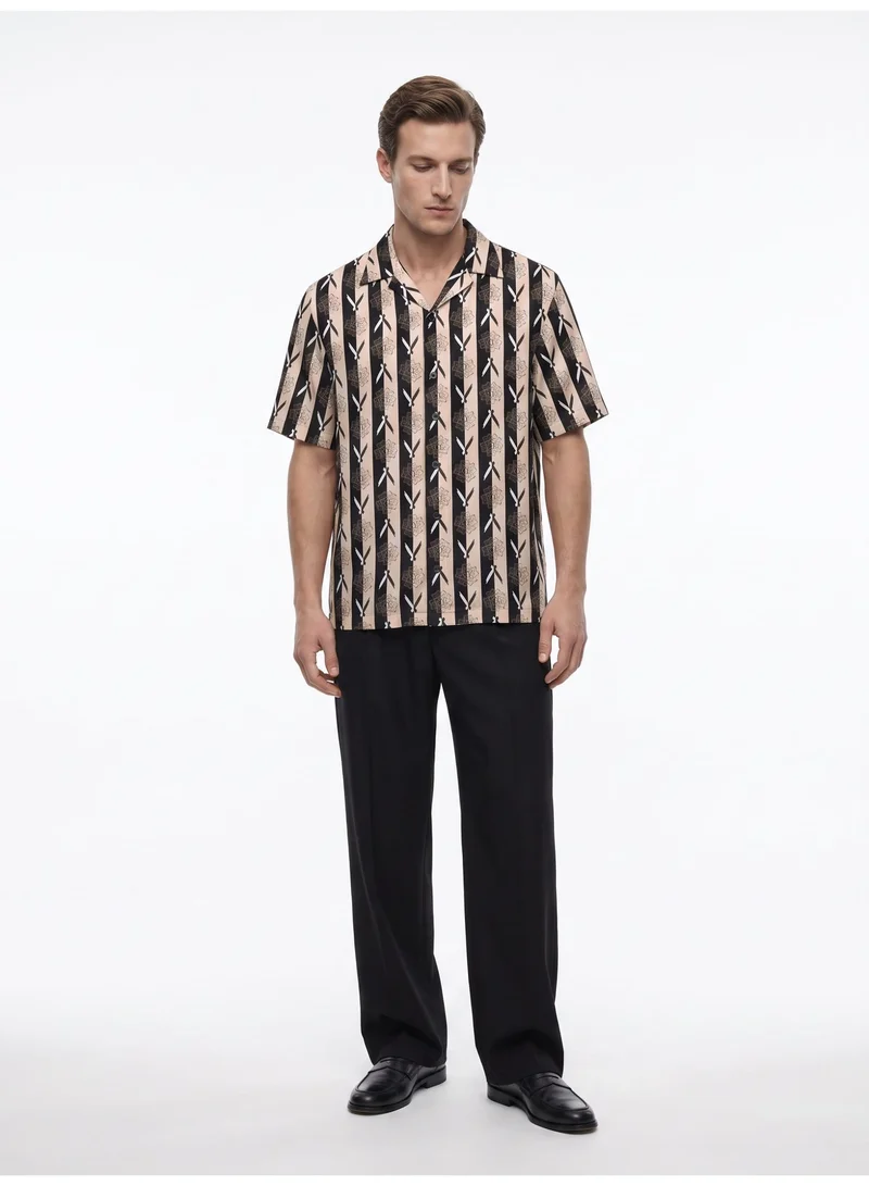 Tezhhomayaa Falling Halves Cuban Collared Shirt - Printed Relaxed Fit