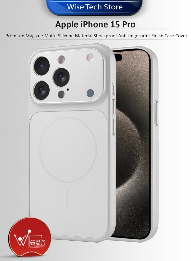 دبليو تيك غطاء حماية لهاتف أبل آيفون 15 برو 2023 فاخر من مادة السيليكون الناعمة مقاوم للصدمات مع تشطيب مضاد للبصمات - فضي (MCRPSN) - Image 1