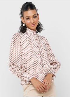 Polka Print Button Top