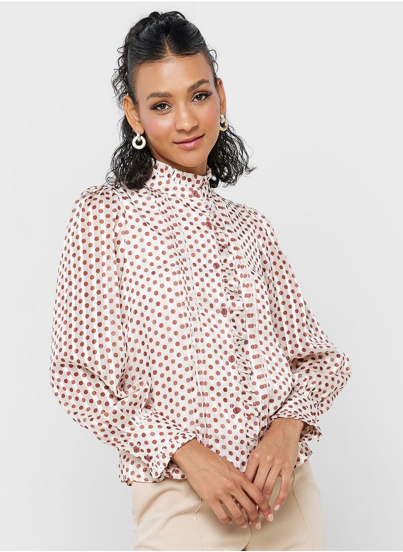 ELLA - Polka Print Button Top - Image 1