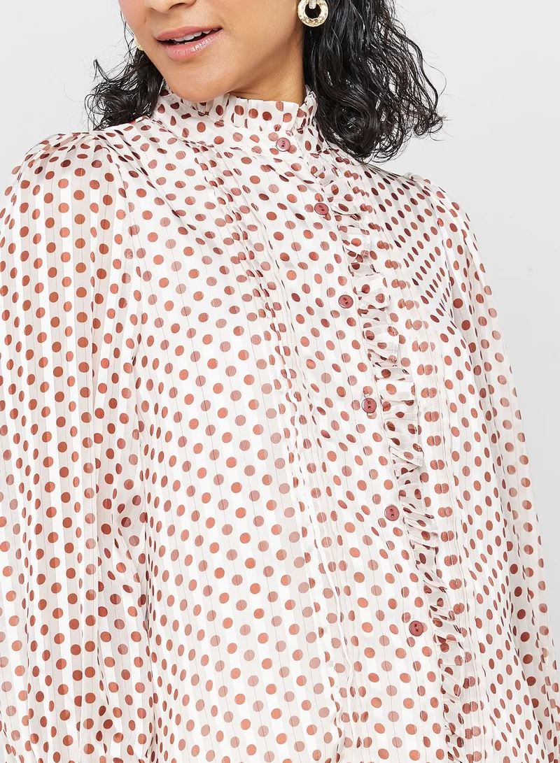 ايلا Polka Print Button Top