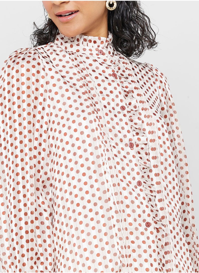 ELLA - Polka Print Button Top - Image 1