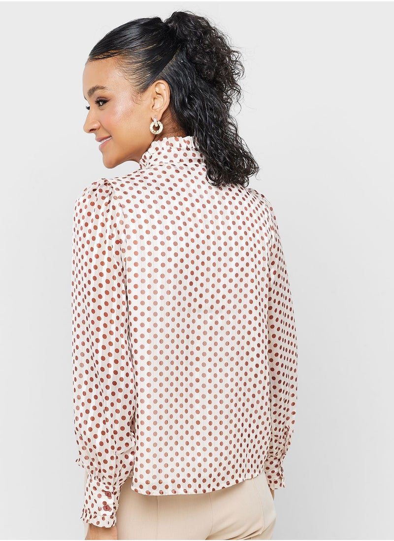 ELLA - Polka Print Button Top - Image 1