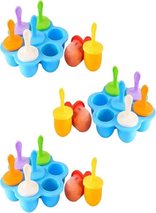 Teneza Silicone Popsicle Mould, Kulfi Moulds Set | Frozen Ice Cream | Kulfi Candy | Icecream Mold | Ice Cream Maker | Popsicle Mold | Silicone Mould | Candy Maker for Children & Adults | Blue - 3 Pcs - Image 1