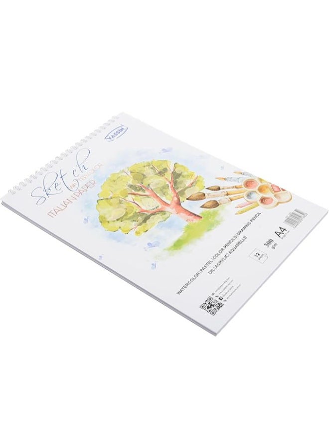 ياسين دفتر رسم، 12 ورقة A4 مُغلّفة بسلك، وزن 300 جرام للمتر المربع، مناسب للرسم والفنون الاحترافية - Image 2