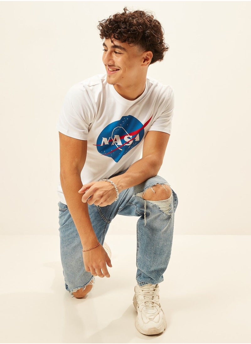 SP Characters NASA Print Crew Neck T-shirt with Short Sleeves  - Image 1