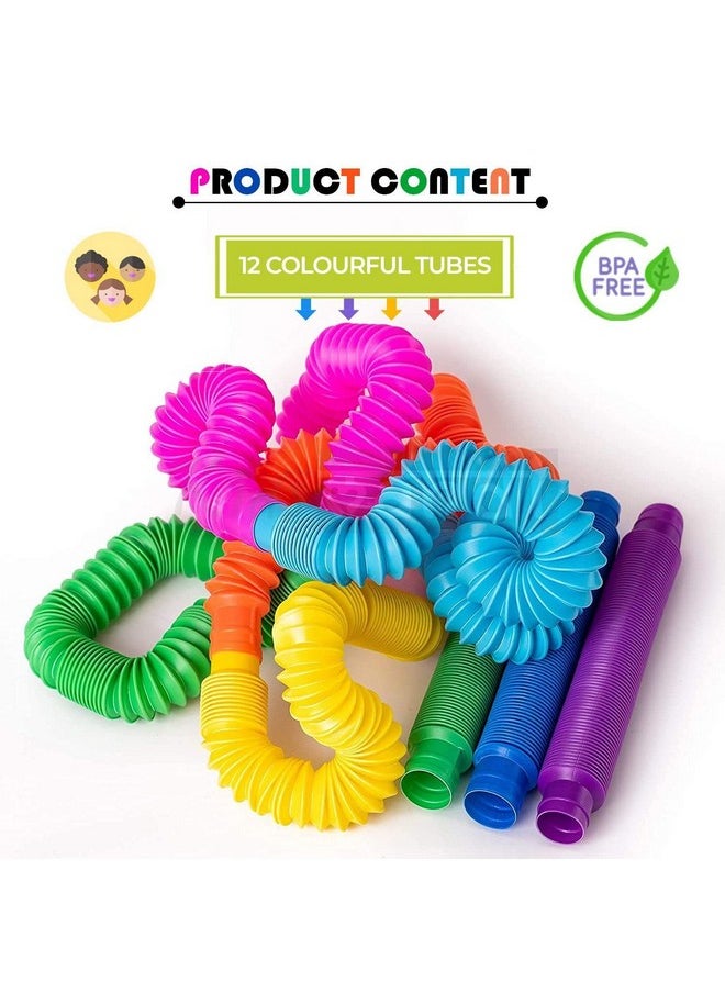 Kids Mandi - Kids Mandi Pop Tube Sensory Fidget Toy | Multi-Colour Stretchable Pipes | Decompression Anxiety Stress Relief Toy | Flexible Poptube Toy for Kids and Adults (Pack of 12) - Image 1