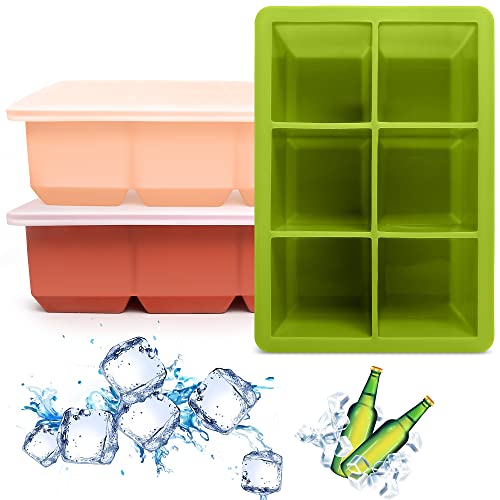 Excnorm Silicone Ice Cube Trays 3 Pack - Large Size Silicone Ice Cube Molds with Leak Proof Removable Lid Square Ice Cube Tray And BPA Free for Cocktail,Whiskey, Stackable Flexible Ice - Image 1
