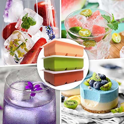 Excnorm Silicone Ice Cube Trays 3 Pack - Large Size Silicone Ice Cube Molds with Leak Proof Removable Lid Square Ice Cube Tray And BPA Free for Cocktail,Whiskey, Stackable Flexible Ice - Image 4
