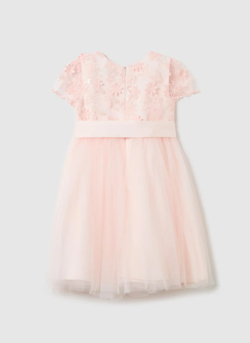 Ovs Tulle Dress With Floral Applications