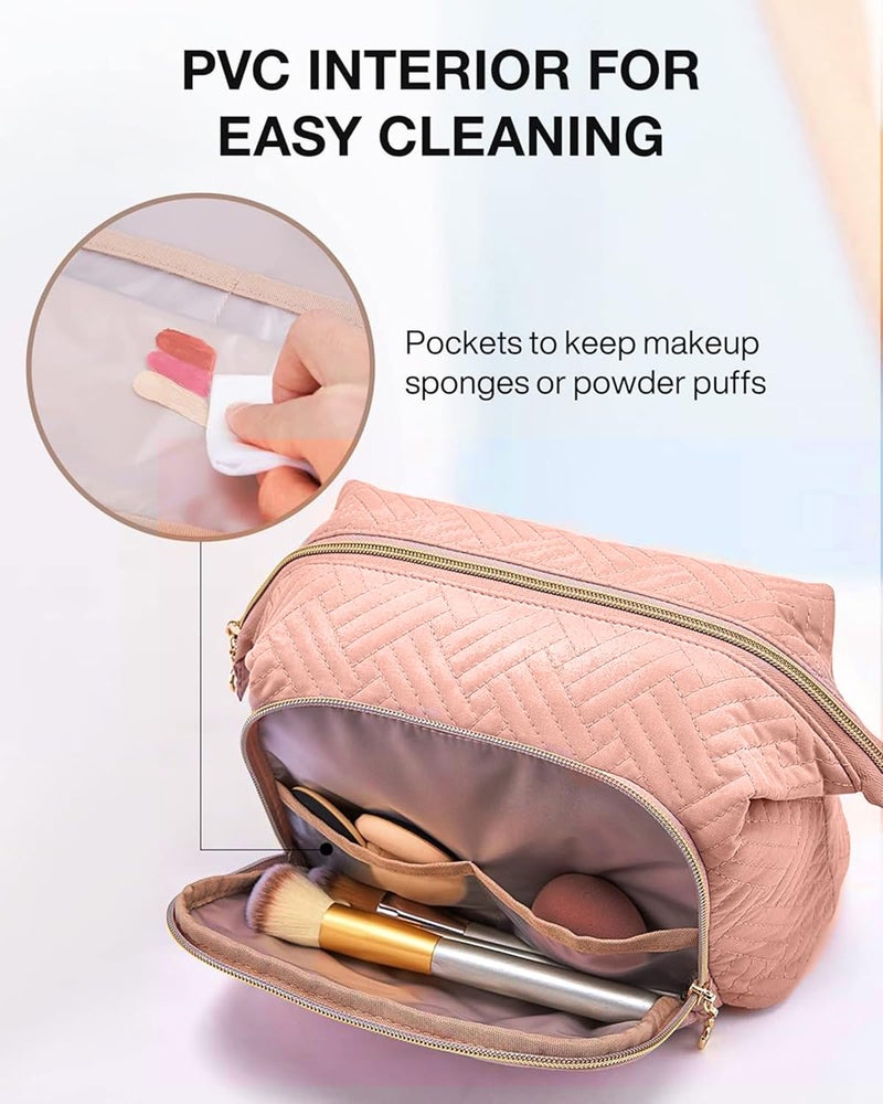 INOVERA (LABEL) Makeup Pouch for Women, Girls - Cosmetic Organizer Kit - Toiletry Bags (Rose Gold) - Image 4
