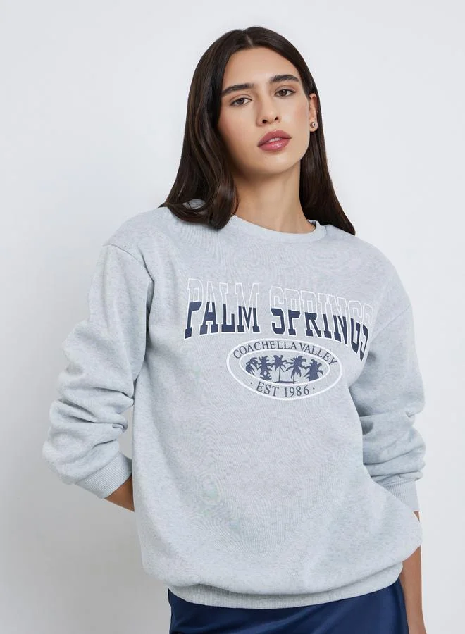 Take Two Take Two Grey Palm Springs Graphic Regular Sweatshirt