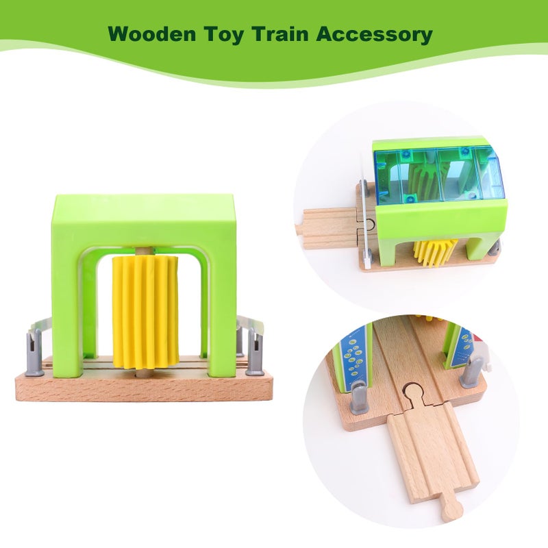 HANQIANN Wooden Car Wash Station with Train Truck,Expansion Pack Compatible with Railway Train Set,Wooden Toy Train Accessory for Kids Age 3 and Up - Image 4
