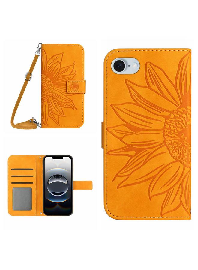اس-توب جراب هاتف iPhone 16e من الجلد المرن المنقوش بنقشة زهرة الشمس مع حبل تعليق - Image 1