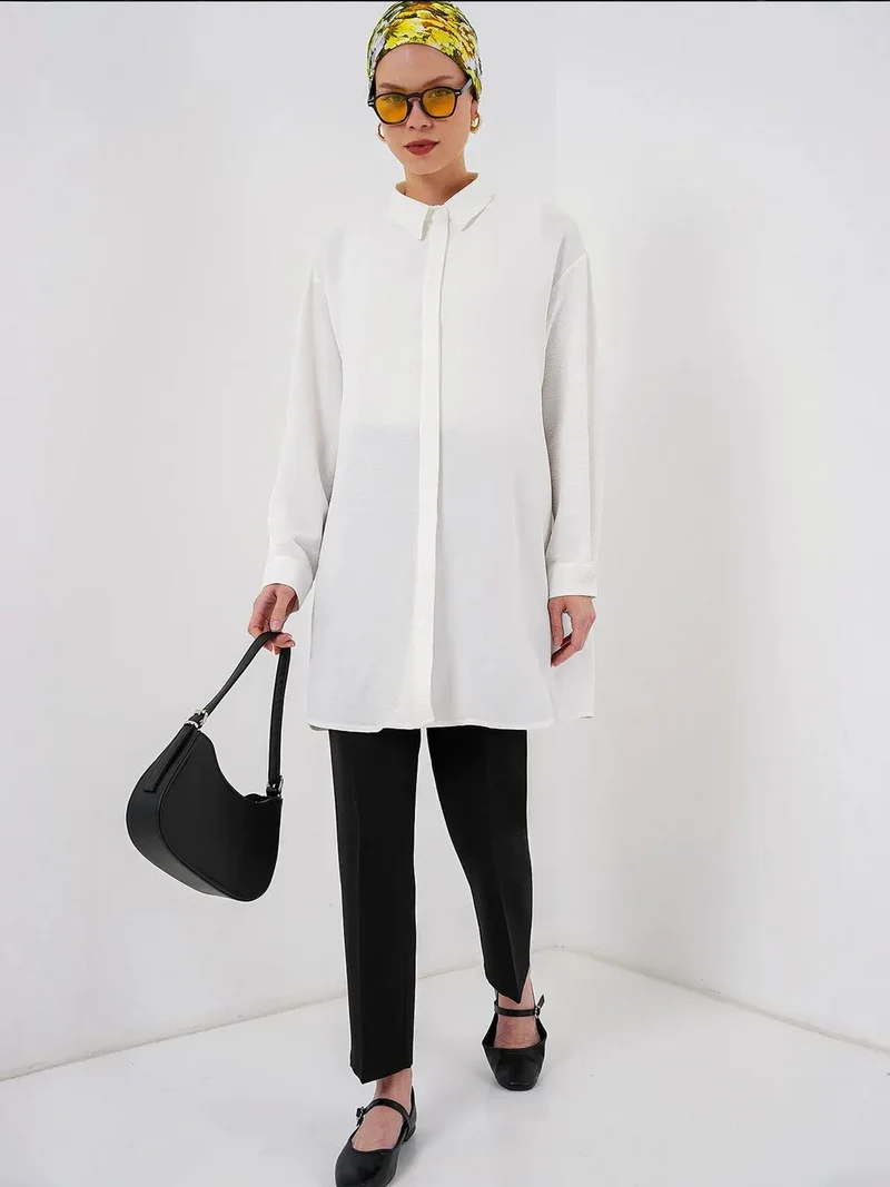 BIG DART BDART Oversized Long Sleeve Button-Up Blouse with Shirt Collar