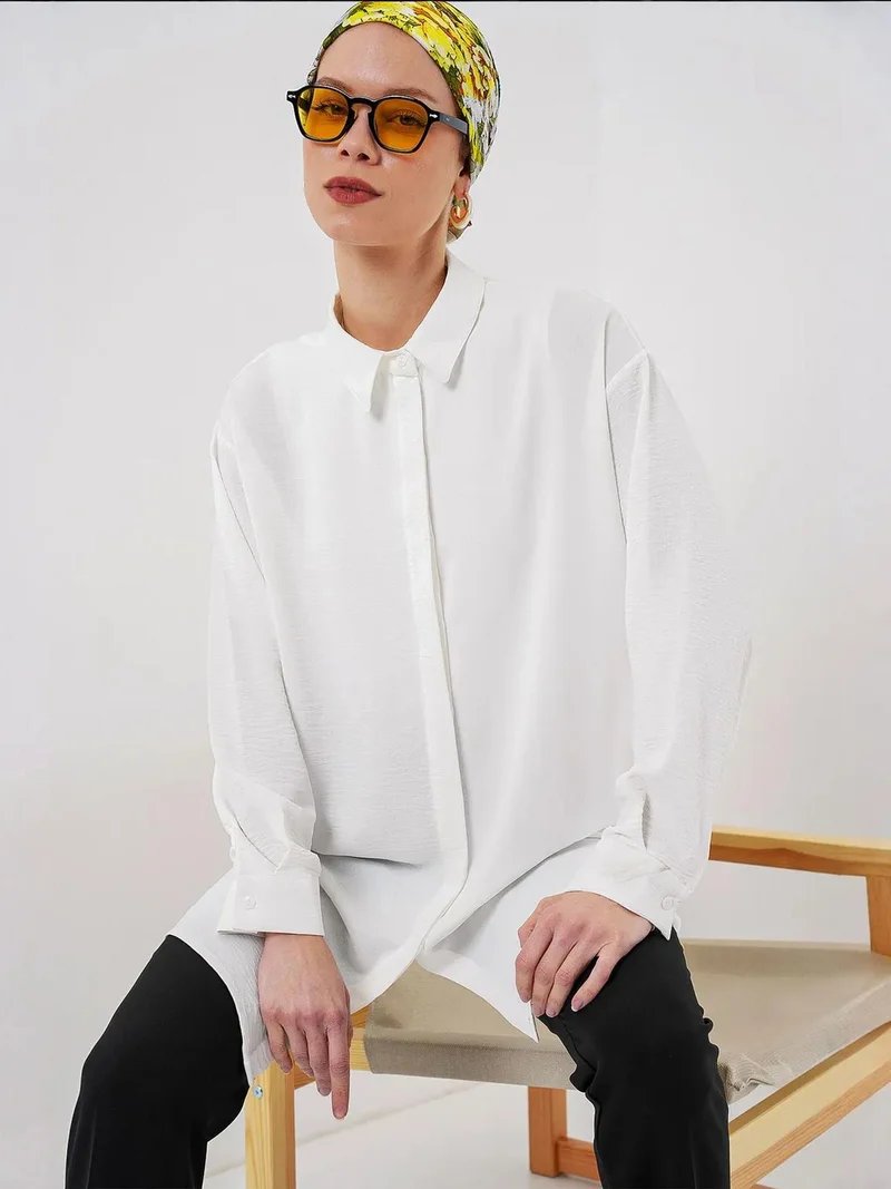 BIG DART BDART Oversized Long Sleeve Button-Up Blouse with Shirt Collar