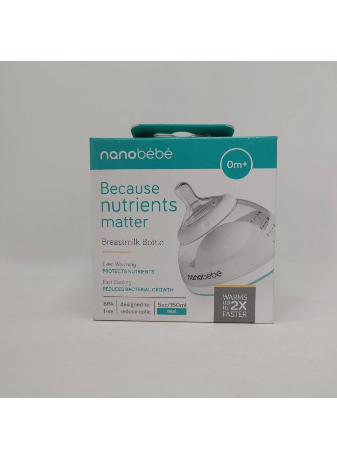 NANOBEBE Breastmilk Bottle 0m Teal 5oz -reduces Colic Mimics Breastfeeding - Image 1