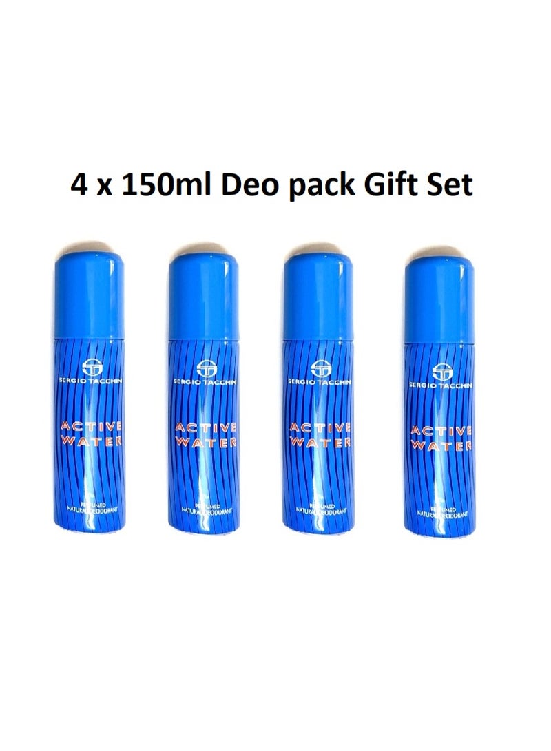 Sergio Tacchini Active Water Sergio Tacchini Body Spray Deodorant 4 x 150ml Pack Original collection - Image 1