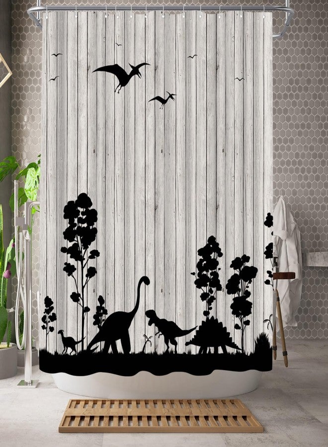 Welmeco ستارة حمام WELMECO بتصميم ديناصور، ستارة حمام حيوانات، أسود ورمادي، 72×72 بوصة، قماش بوليستر - Image 2