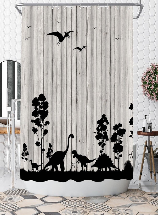 Welmeco ستارة حمام WELMECO بتصميم ديناصور، ستارة حمام حيوانات، أسود ورمادي، 72×72 بوصة، قماش بوليستر - Image 1