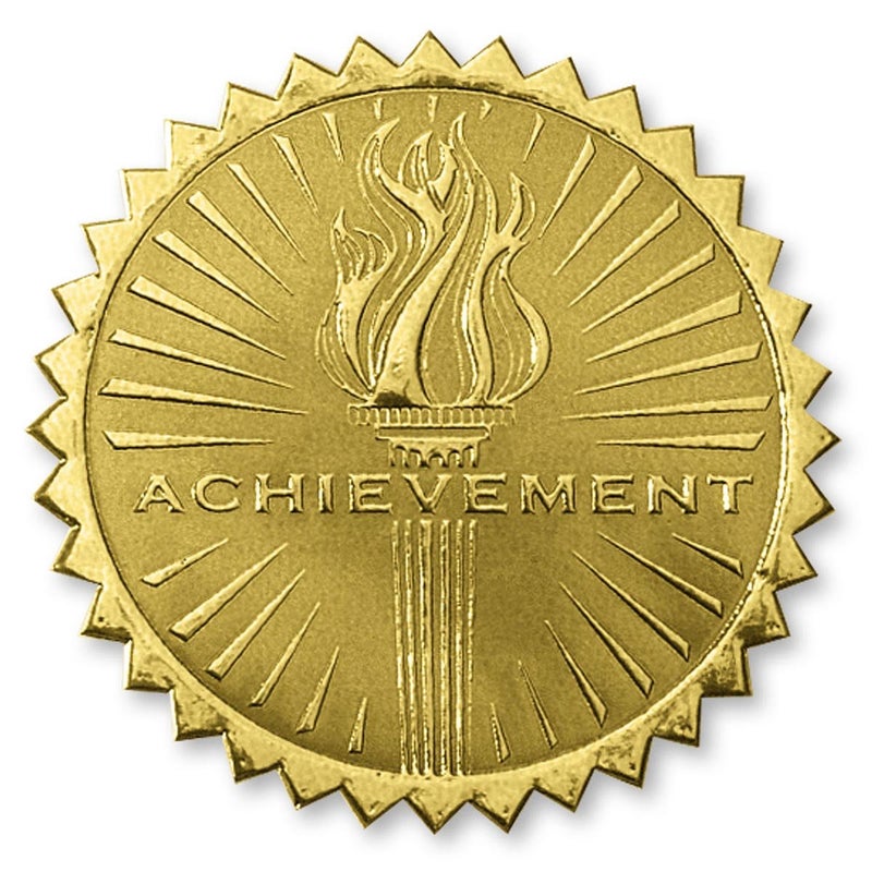 PaperDirect Deluxe Embossed Achievement Torch Gold Foil Certificate Seals 2 Inch Self Adhesive 100 Count Embossed Seals for Certificates Achievement and Award Stickers for School Work Diploma