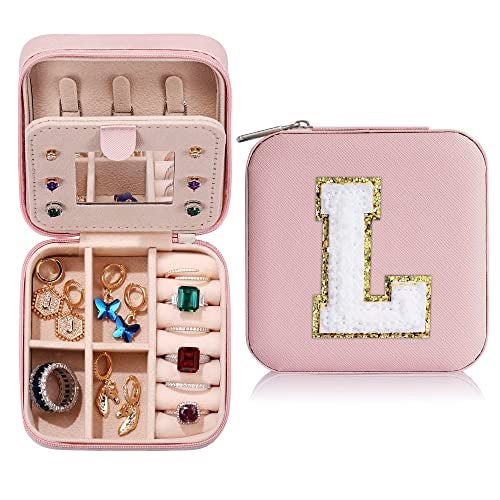 Parima Teen Room Decor for Girls - Pink Initial Jewelry Holder Organizer, Birthday Gifts for Girls Teens Friends Women Jewelry Box for New Home Gifts, Cute Stuffs for Decor Your Room - Letter L, Pink - Image 1