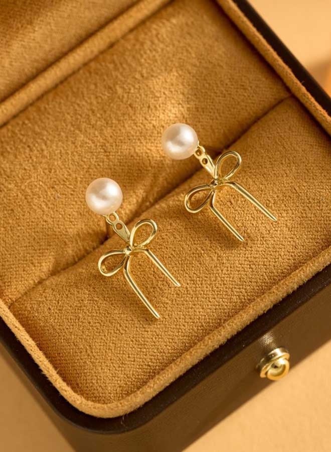 YILIN Women'S Golden Bow Earrings, Long Tassel Chain Earrings, Fashionable Small Bow Earrings, Ribbon Waterfall Pendant Earrings, Pearl Bow Earrings, Shiny And Elegant Bow School-Style Women'S Jewelry Gifts - Image 5