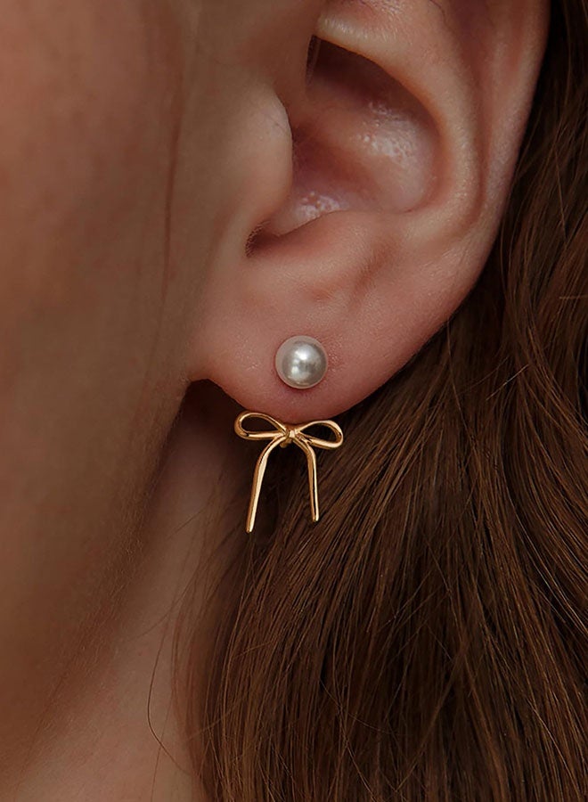 YILIN Women'S Golden Bow Earrings, Long Tassel Chain Earrings, Fashionable Small Bow Earrings, Ribbon Waterfall Pendant Earrings, Pearl Bow Earrings, Shiny And Elegant Bow School-Style Women'S Jewelry Gifts - Image 1