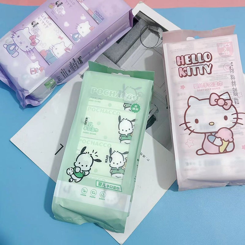 Kt Cat Pacha Dog Strawberry Wipes Disposable Children'S Hand Mouth Cleaning Wet Wipes Portable Small Bag Mini - Image 3