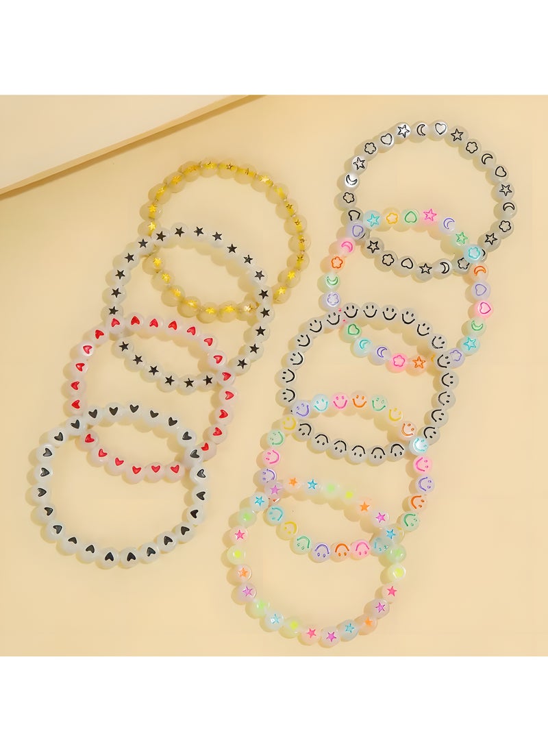 LIXADA 9pcs Girls Heart Star Cloud Smiling Face Luminous Beads Bracelet Set Girls Accessories, Ideal choice for Gifts for Kids Age 5+  - Image 3
