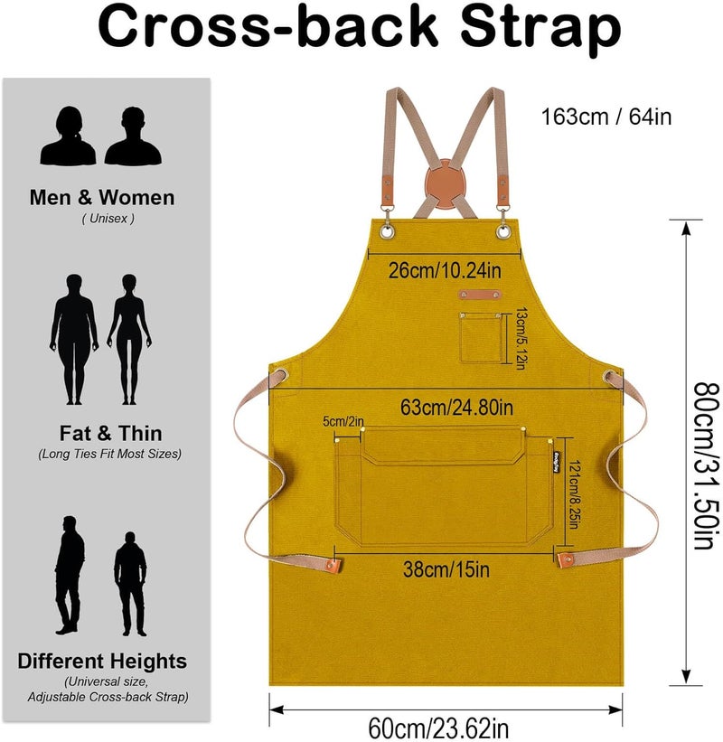 Genixart أكمام طهي للرجال والنساء مع جيوب، أكمام قماشية للطهي في المطبخ، أكمام للرسم الفني، أكمام عمل للمطاعم والحدائق - Image 4