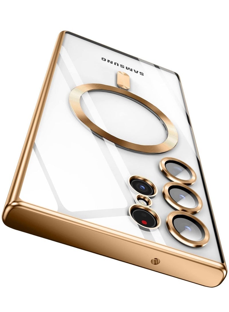 NEW Clear Magnetic Case Compatible with Samsung Galaxy S25 Ultra 6.8" – Soft TPU Cover with Camera Protection, Wireless Charging Support, Durable & Stylish (Gold)
