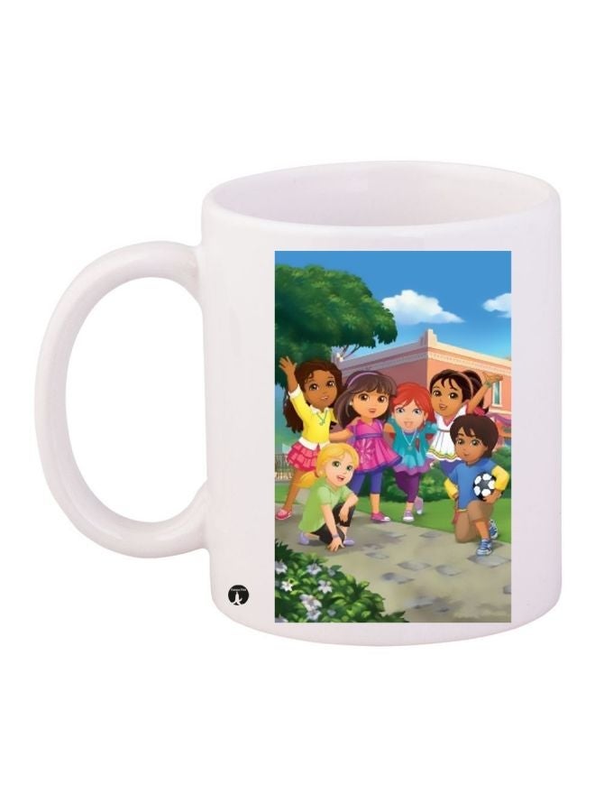 RYN Cartoon Printed Coffee Mug White/Pink/Blue 11ounce