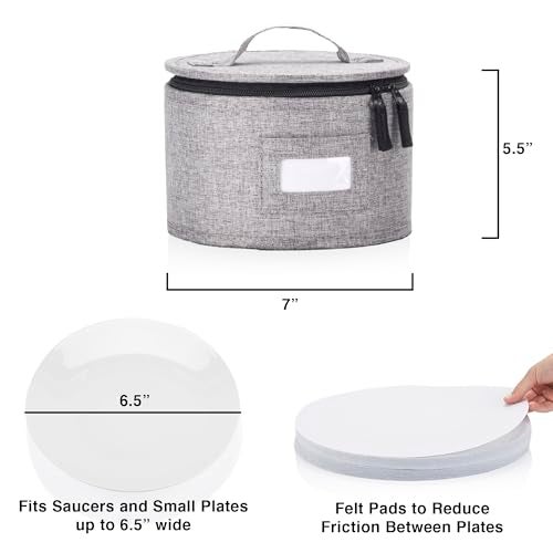 STOZU China Storage Container for Saucer, Bowls, and Appetizer Plates - Fit dishes up to 6.5" W - Includes 12 Felt Dividers - Stackable with Hard Shell on all sides and Interior Quilted Padding - Image 2