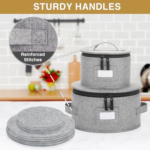 STOZU China Storage Container for Saucer, Bowls, and Appetizer Plates - Fit dishes up to 6.5" W - Includes 12 Felt Dividers - Stackable with Hard Shell on all sides and Interior Quilted Padding - Image 5