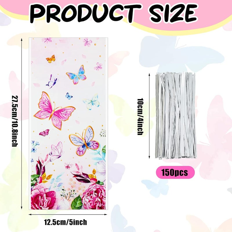 Woanger 100 قطعة أكياس سيلوفان على شكل فراشة هدايا مميزة مع 150 رباط لتزيين حفلات عيد الميلاد - Image 2