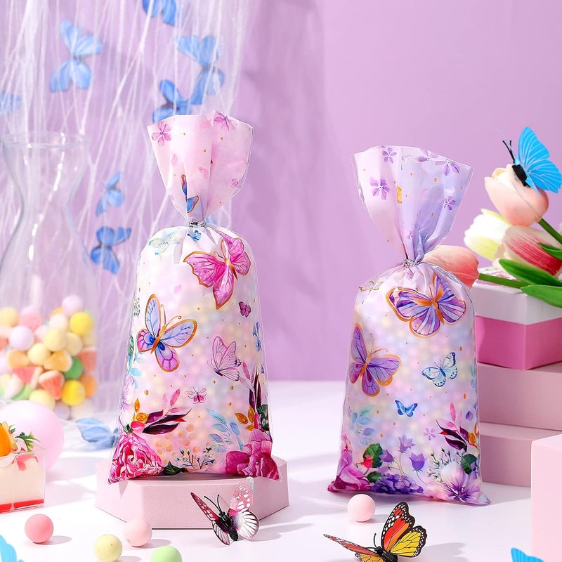 Woanger 100 قطعة أكياس سيلوفان على شكل فراشة هدايا مميزة مع 150 رباط لتزيين حفلات عيد الميلاد - Image 3