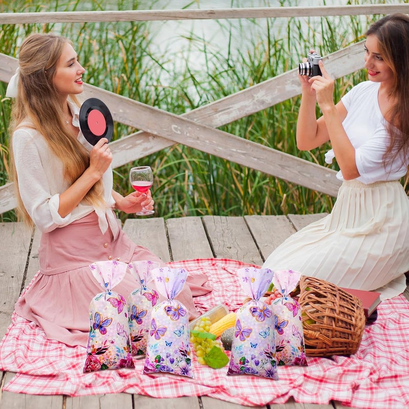 Woanger 100 قطعة أكياس سيلوفان على شكل فراشة هدايا مميزة مع 150 رباط لتزيين حفلات عيد الميلاد - Image 4