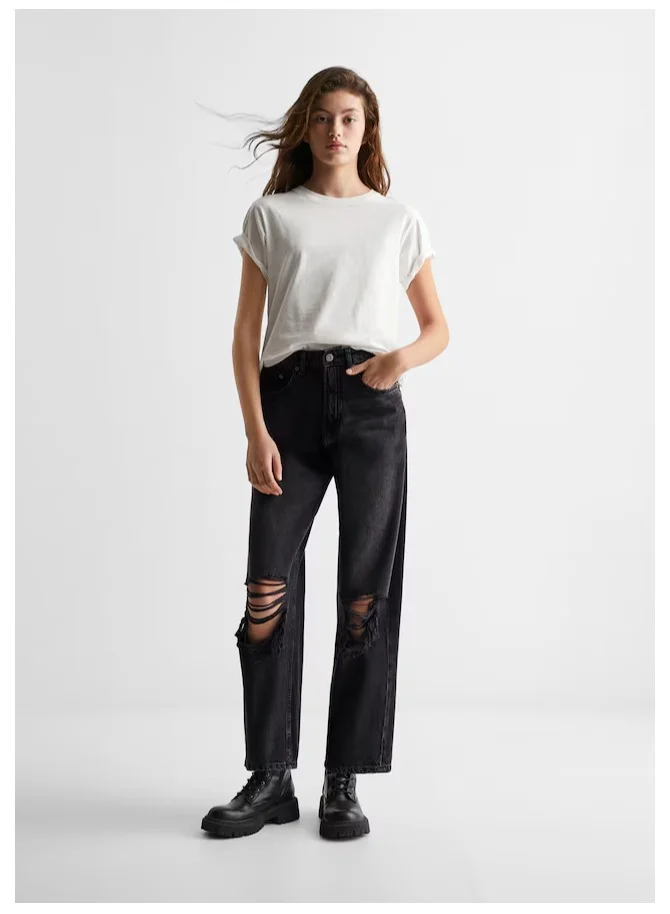 MANGO Youth Frayed Flared Jeans