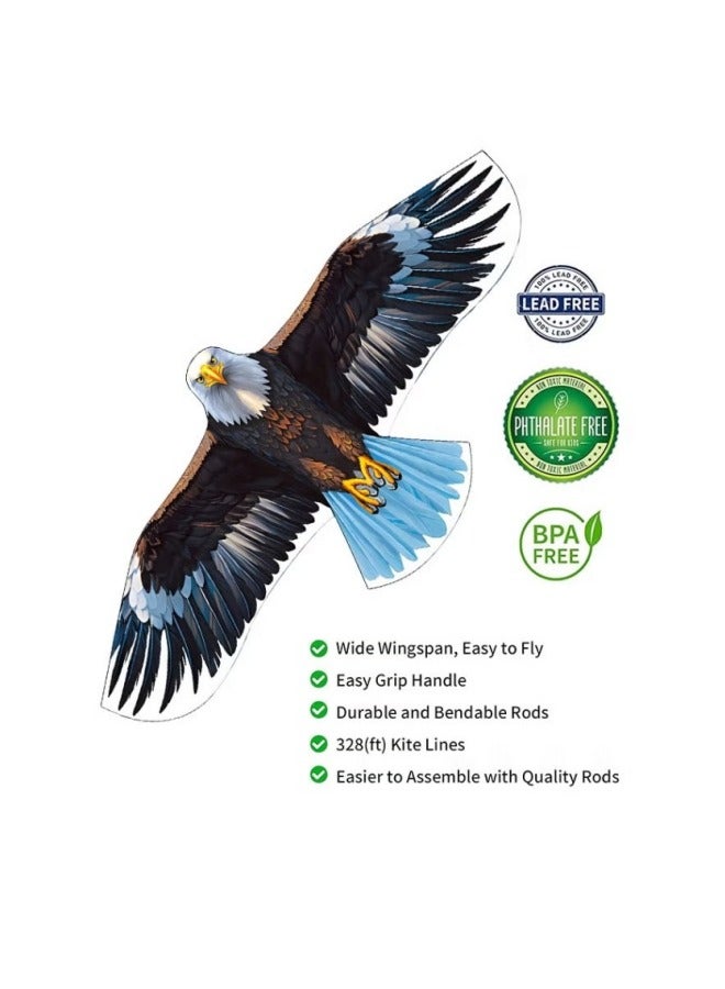 MIXDE Eagle Kite for Kids & Adults, 63" x 27.6" Large Beginner Kite, Huge Kite with 984ft Line Handle, Easy to Fly Single Line Kite Beach Kites for Outdoor Activities & Family Trip - Image 3
