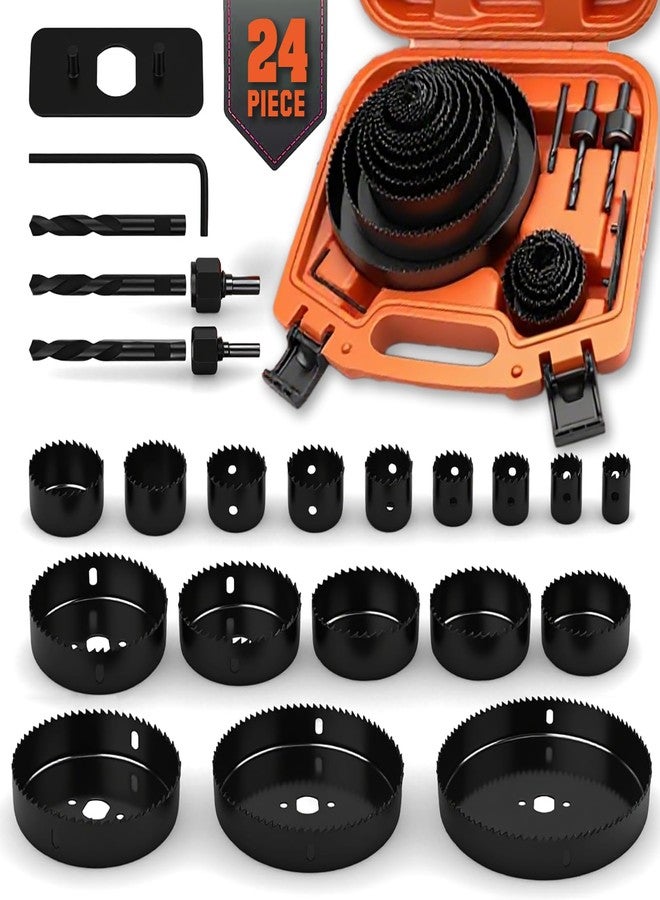 HORUSDY Hole Saw Set 24PCS Hole Saw Kit,Hole Saw Drill Bit Kit, 3/4"-6" (19-152mm) 17PCS Saw Blades, 2 Mandrels, 3 Drill Bit, Installation Plate, Hex Key, For Drywall, Soft Wood, Plywood, Plastic, PVC - Image 1