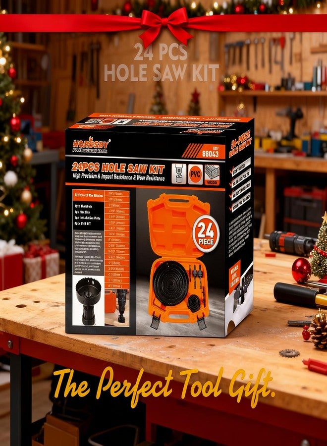 HORUSDY Hole Saw Set 24PCS Hole Saw Kit,Hole Saw Drill Bit Kit, 3/4"-6" (19-152mm) 17PCS Saw Blades, 2 Mandrels, 3 Drill Bit, Installation Plate, Hex Key, For Drywall, Soft Wood, Plywood, Plastic, PVC - Image 2