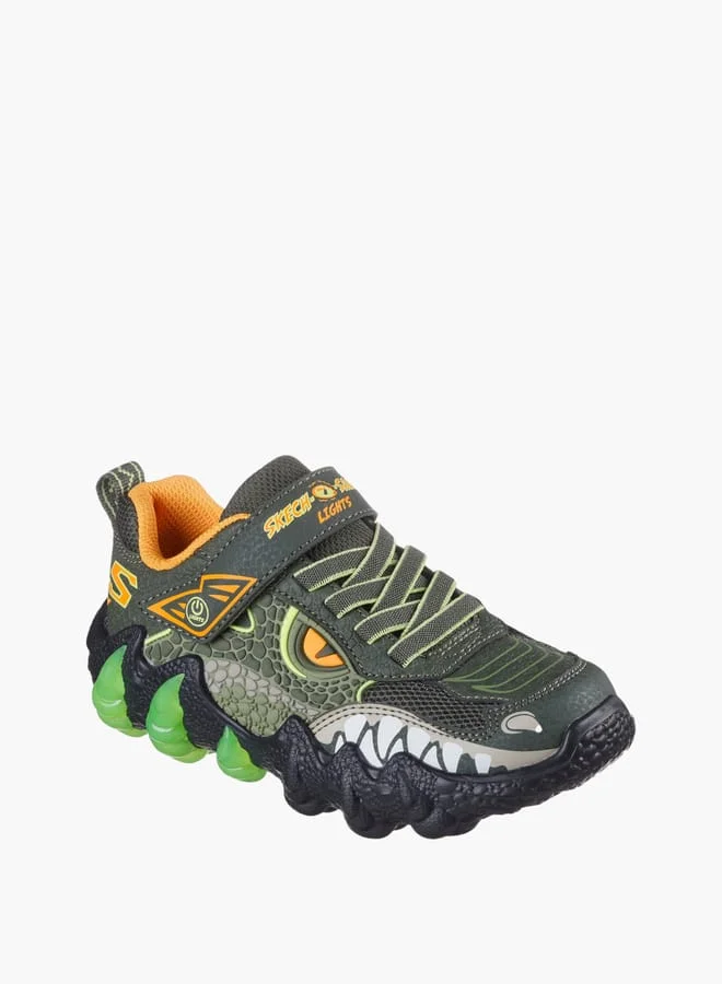 سكيتشرز Boys' Logo Detail Light-Up Sneakers With Hook And Loop Closure - Skech O Saurus Lights 2.0