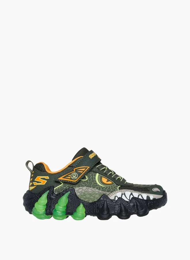سكيتشرز Boys' Logo Detail Light-Up Sneakers With Hook And Loop Closure - Skech O Saurus Lights 2.0