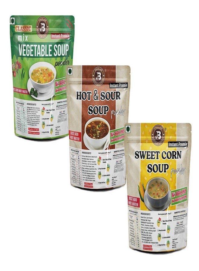 Brew Lab Soup Combo of Mix Veg+Hot & Sour Soup+Sweet Corn Soup Powder Mix Instant Premix (Pack of 3, 150 g) - Image 1