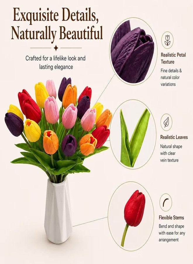 Mandy's Multicolor Artificial Tulips Flowers Centerpiece, 13.5" Lifelike PU Fake Floral Stems 20pcs for Kitchen Island & Dining Table, Spring Decor for Easter - Image 4